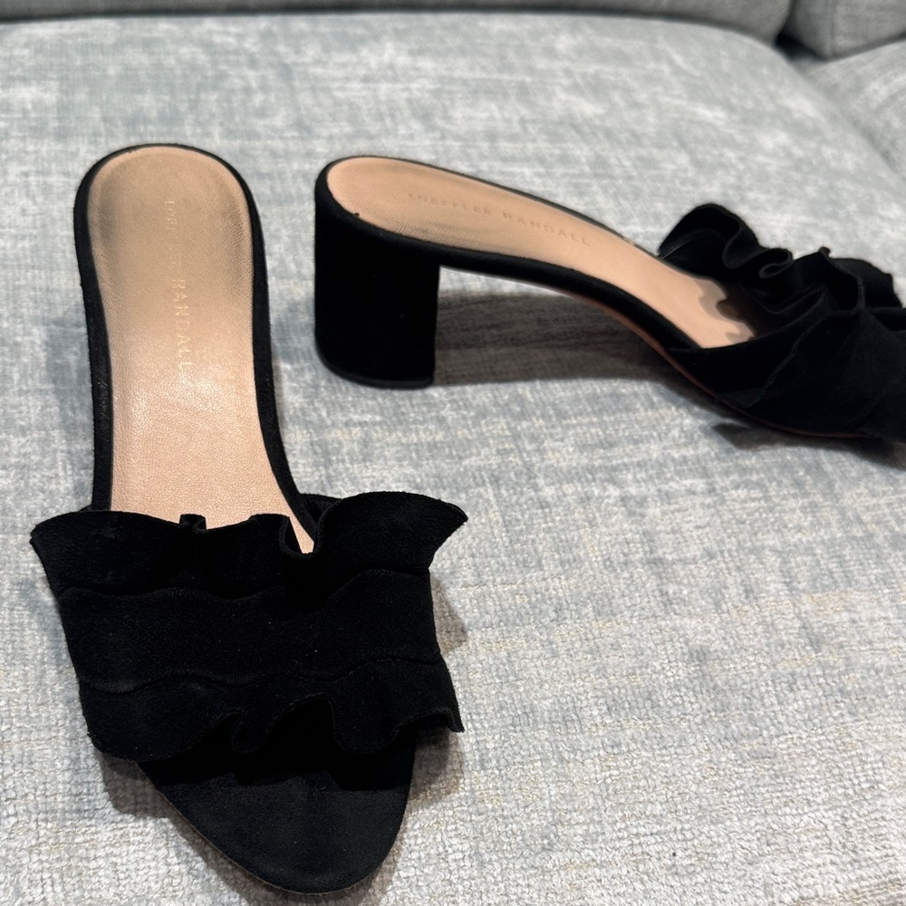 Black Ruffle Slide Sandals - Picture 2 of 4
